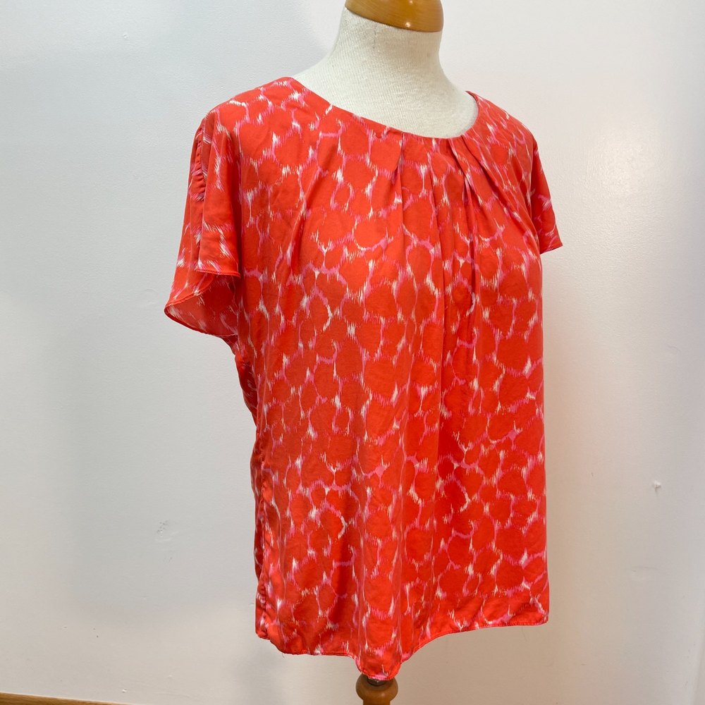 Boden Vibrant Silk Blend Cap Sleeve Blouse with Pleated Neckline